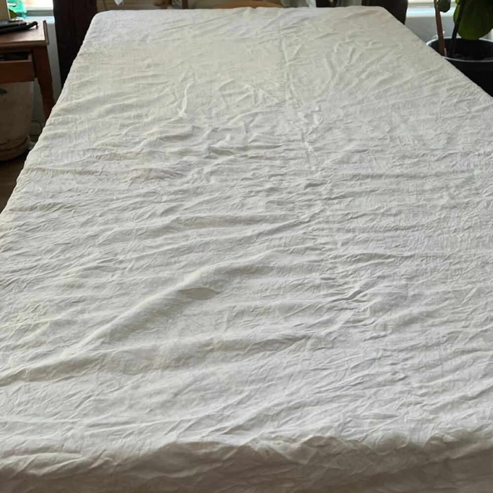 Vintage White Linen Tablecloth 101" x 70" Cottagecore Country Barn